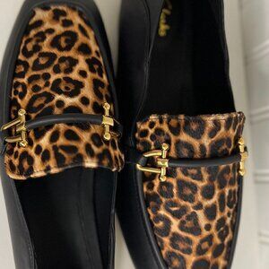 Clarks | Black & Brown Leopard Pure2 Leather Loafer - Women Size 9.5